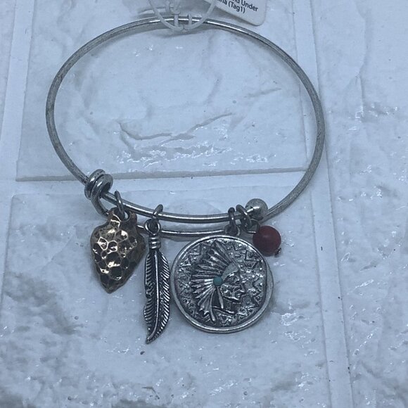 Bangle Wire Bracelet Indian man‎ Charm and Red Bead Silver Tone Women’s - Picture 5 of 7